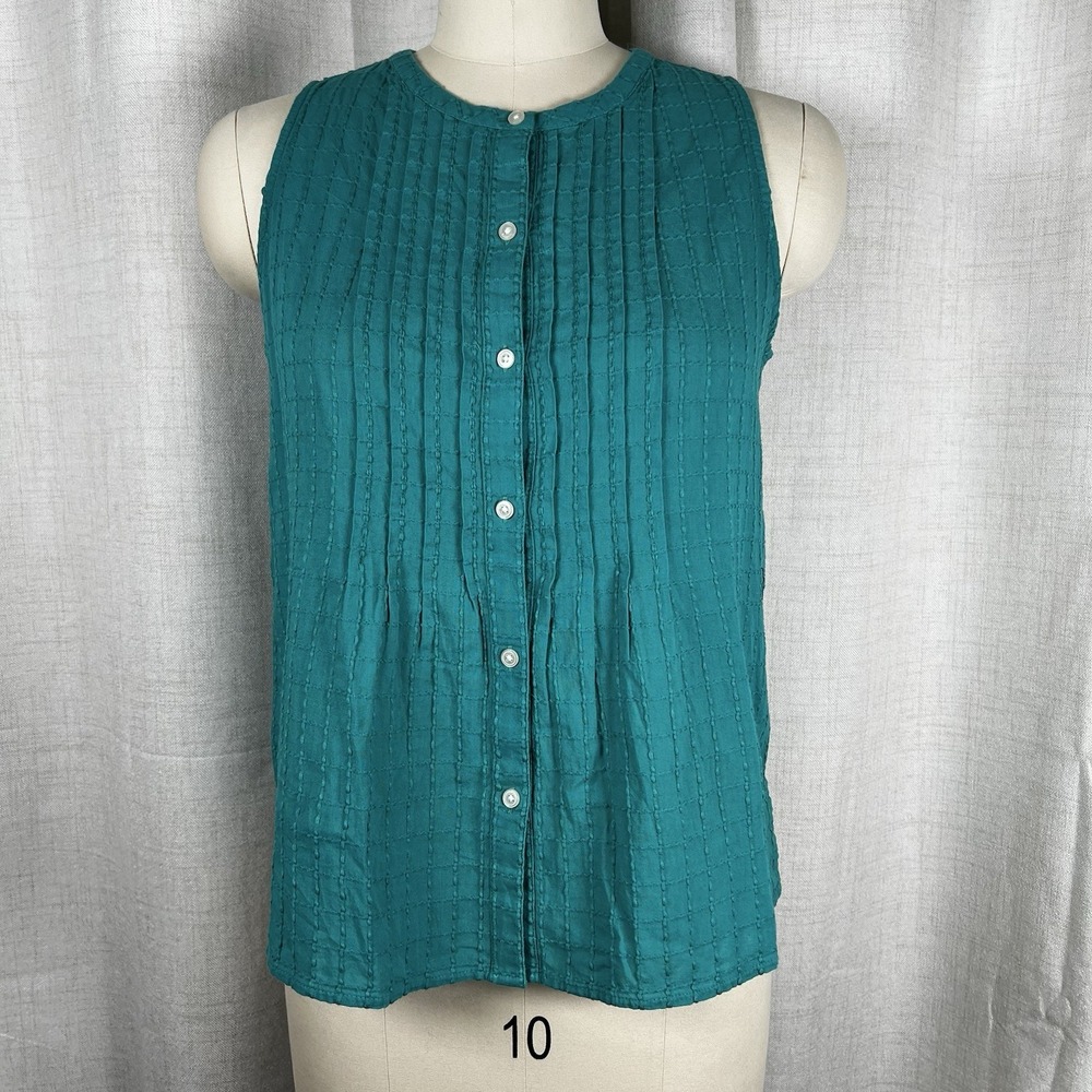 NEW! Loft‎ Womens Button Front Top Sz Medium Petite Teal Green Sleeveless Cotton